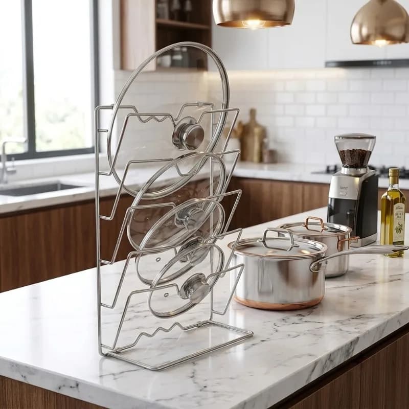 Stainless Steel Pot Lid Rack Stand Over-the-Cabinet Door Mounted Kitchen Organizer Pan Cover Holder Storage Shelf Kitchen Access