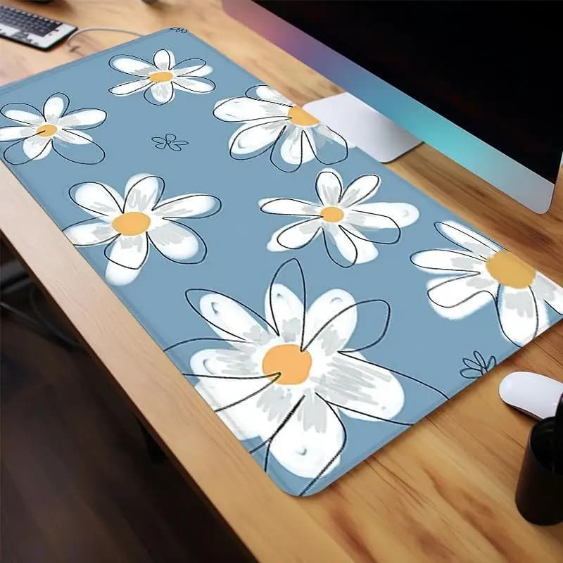 Tappetino per mouse da gioco Daisy Floral, base in gomma antiscivolo, tappetino da scrivania grande