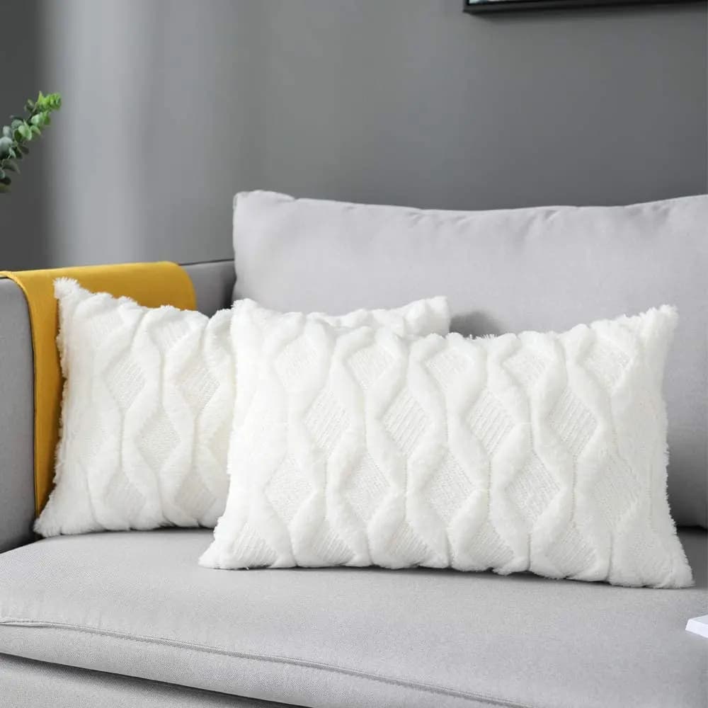 White plush cushion cover, soft, 30x50, for sofa, living room decorations, comfortable rectangular cover