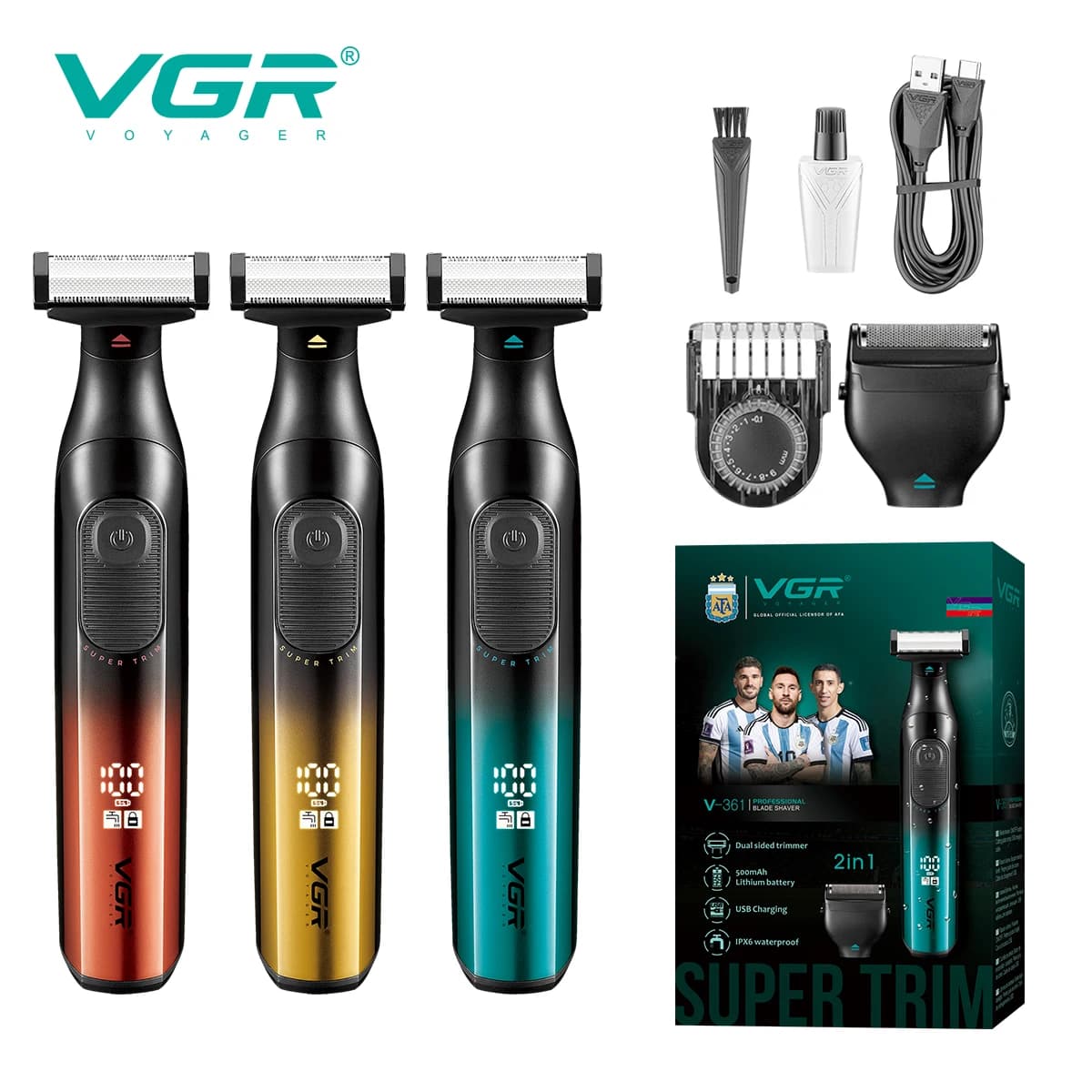 Nuovo set per la rimozione dei peli VGR 3-in-1, rasoio domestico a colori sfumati, rasoio digitale intelligente impermeabile IPX6 V-361