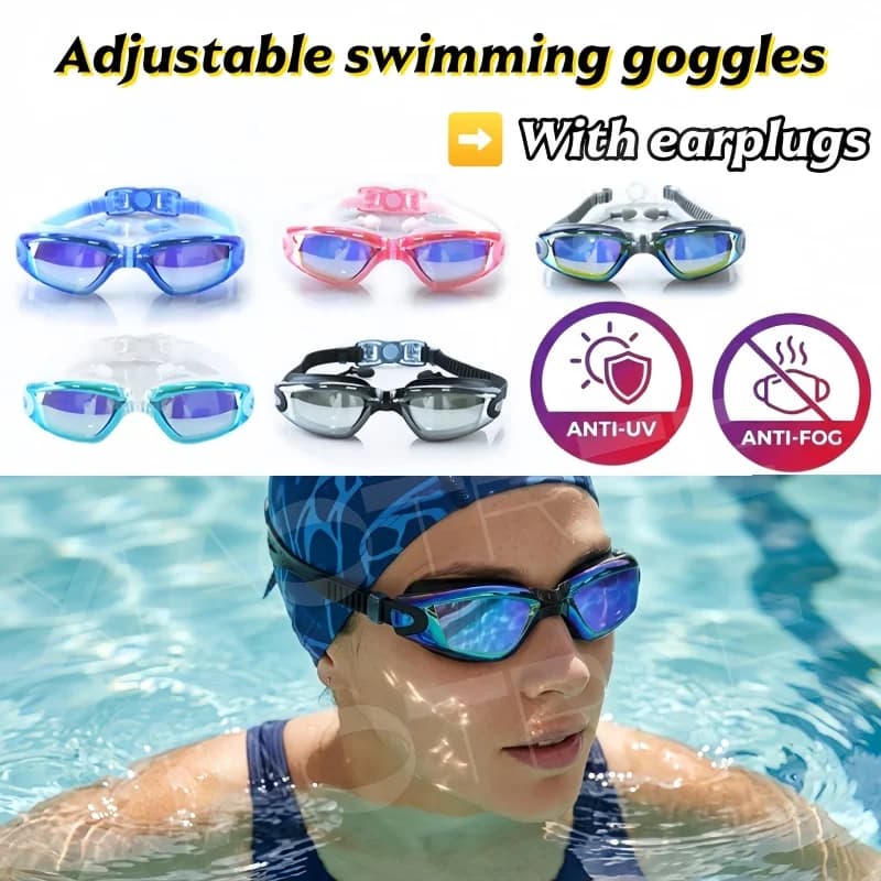 Adult swimwear XIAOTREE: HD, waterproof, anti-fog, unisex, elegant, professional and with UV protection. Adjustable size, with ear plugs.