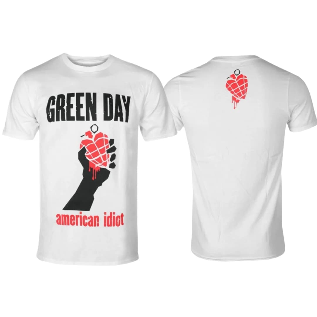 T-shirt GREEN DAY - AMERICAN IDIOT con stampa a cuore, T-shirt uomo donna, T-shirt classica estiva casual streetwear hip-hop alla moda