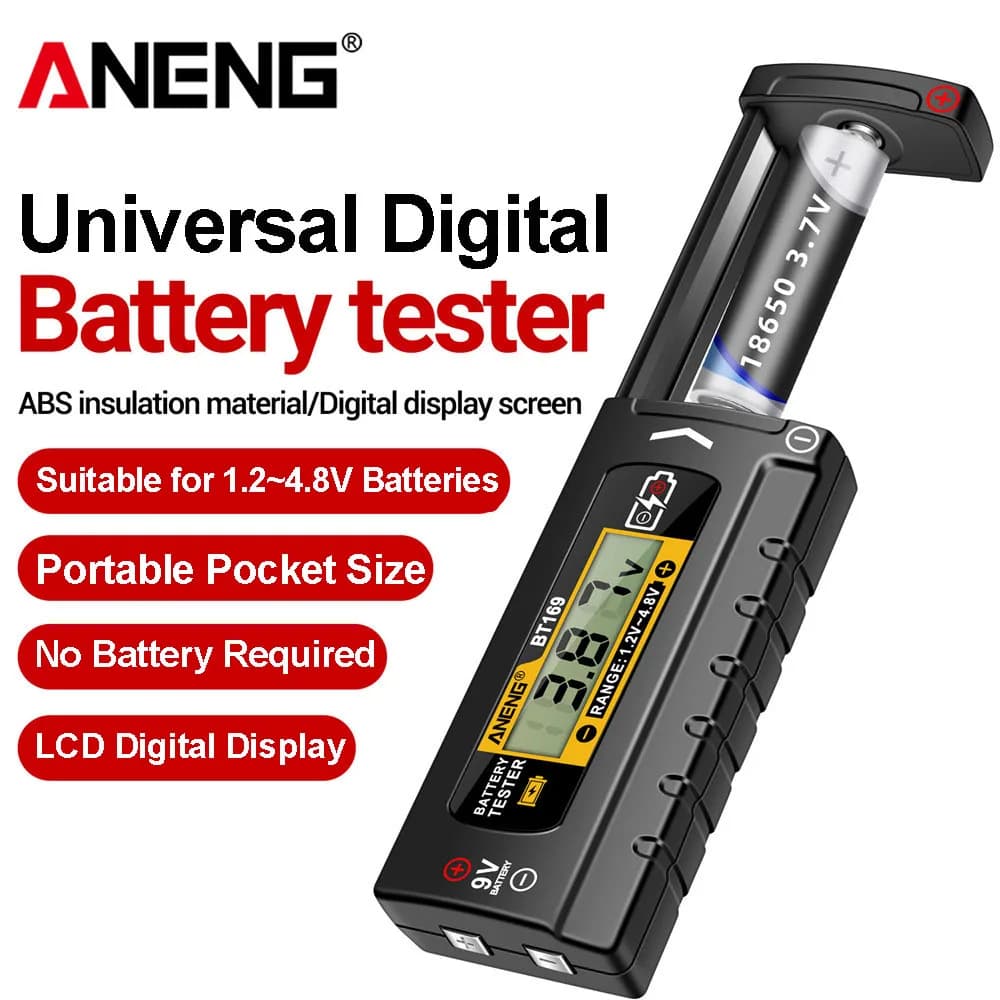 Digital Batteries Tester ANENG BT169, Universal Powerless Detector for AA AAA 9V 18650 and Bottone Pile