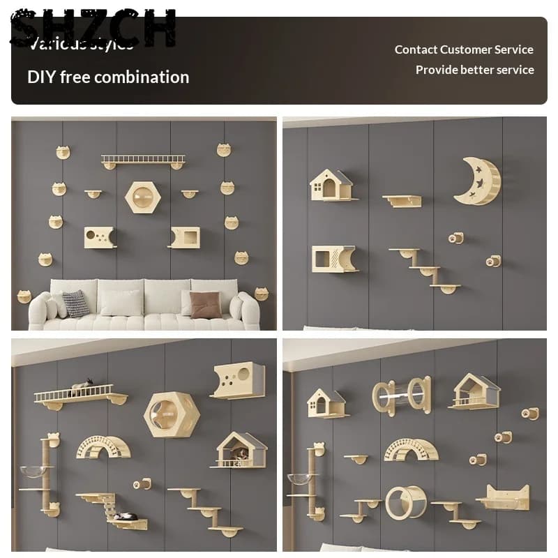Wall-mounted upper wall cat climbing frame pine solid wood scratching column integrated does not take up space