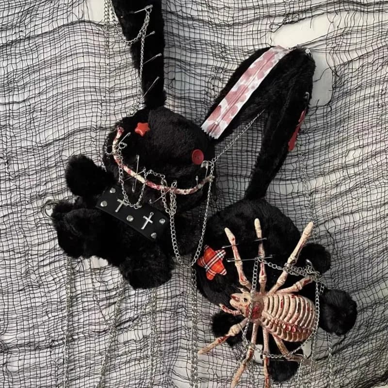 JIAERDI Gothic Punk Y2k Backpack Women Hot Girls Rabbit Plush Chain Mini Backpacks Female Dark Casual Crossbody Bags Aesthetic