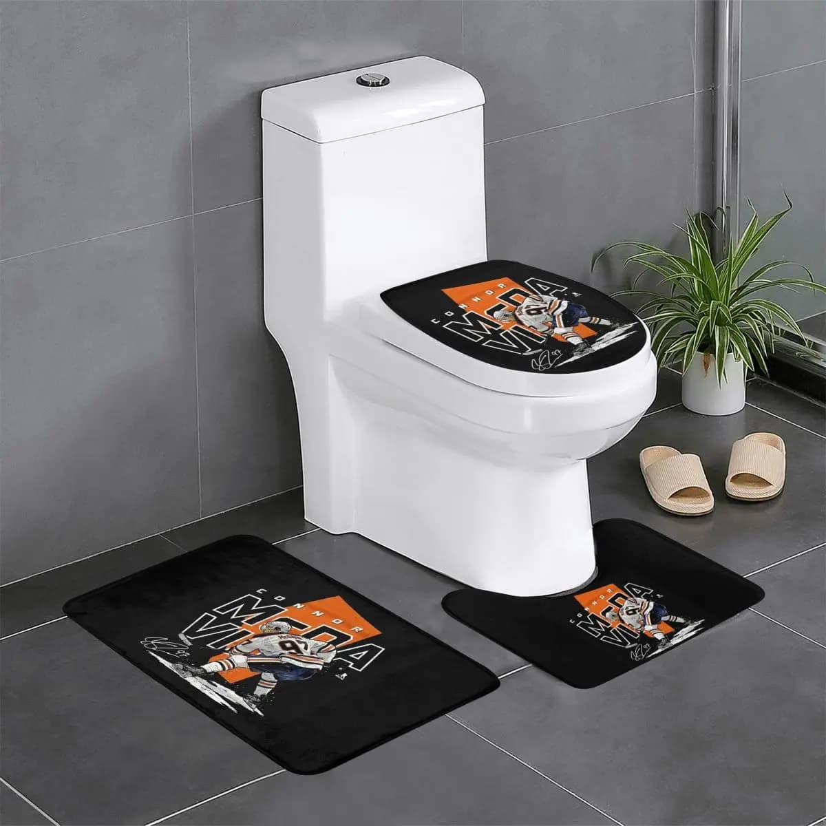 Connor McDavid 97 Per Edmonton Oilers Fans 3 pezzi Tappetino da bagno Set da bagno Coperchio WC Copertura Decorazioni per la casa Tappeto antiscivolo Tappeto