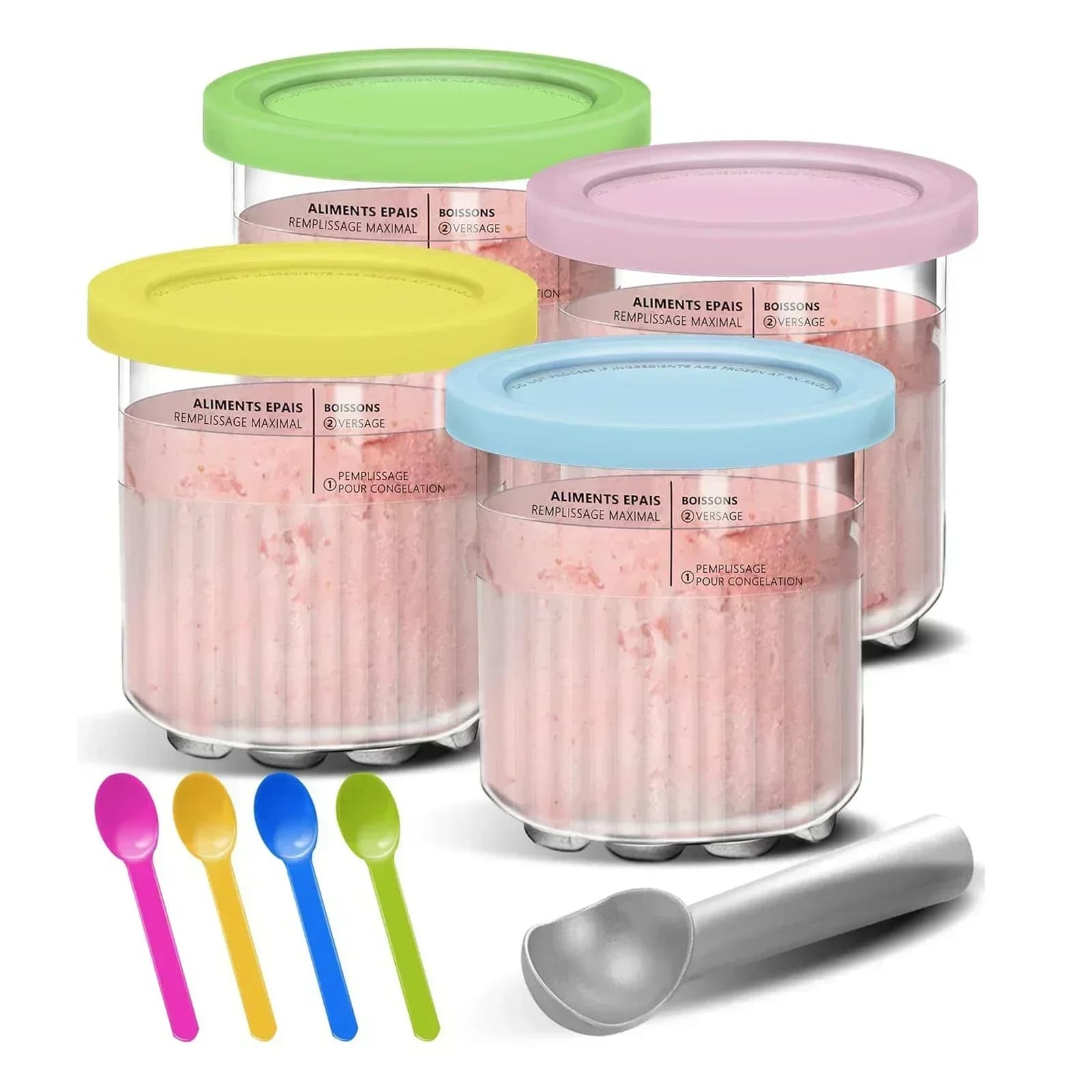 Set da 4 pezzi Contenitori creativi per gelato Creami Contenitori per gelato con coperchi e paletta Applicare a Ninja Creami NC500 NC501