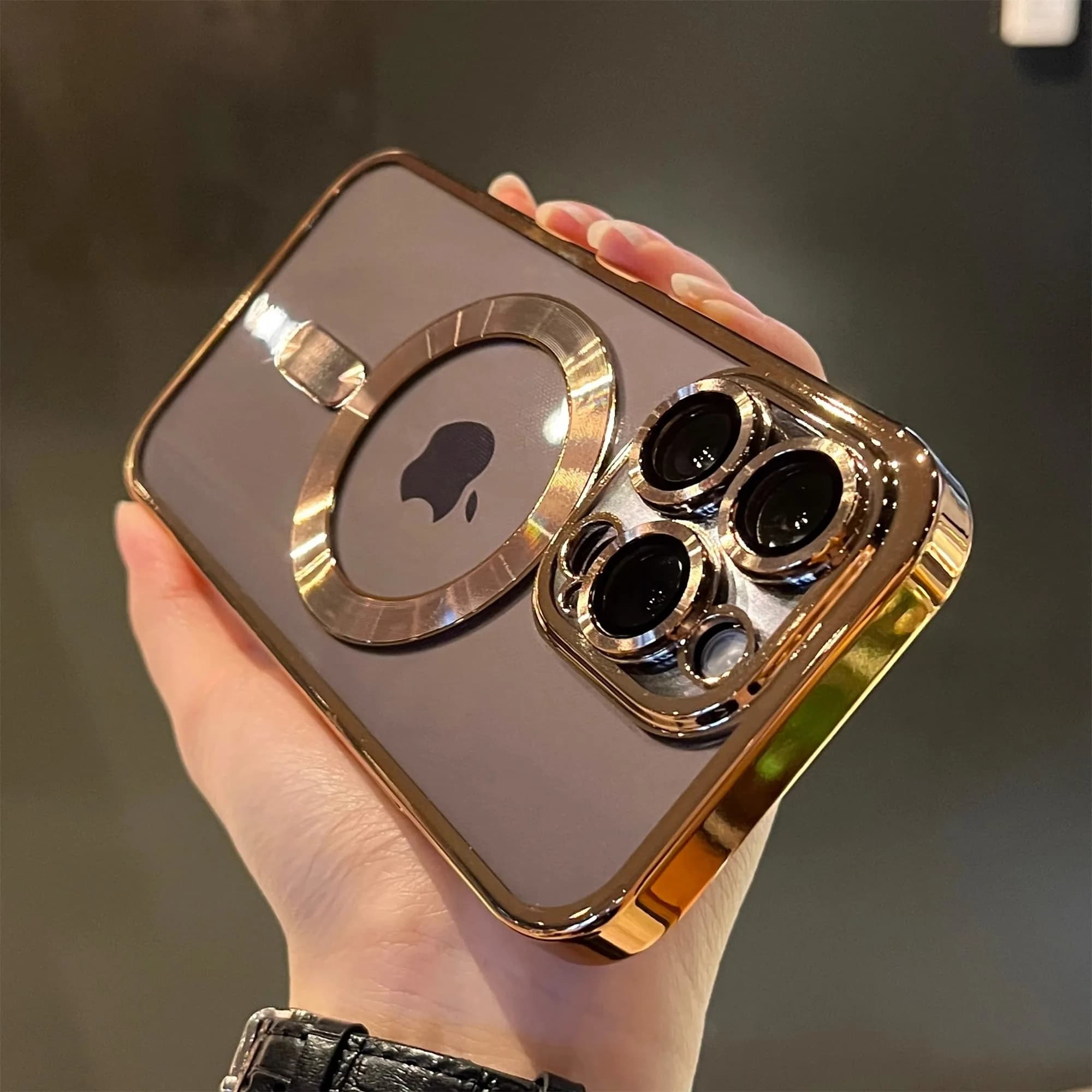 Luxury transparent case with magnetic plating for wireless charging Magsafe iPhone 11 12 14 15 16 17 Pro Max Air Plus Shockproof cover