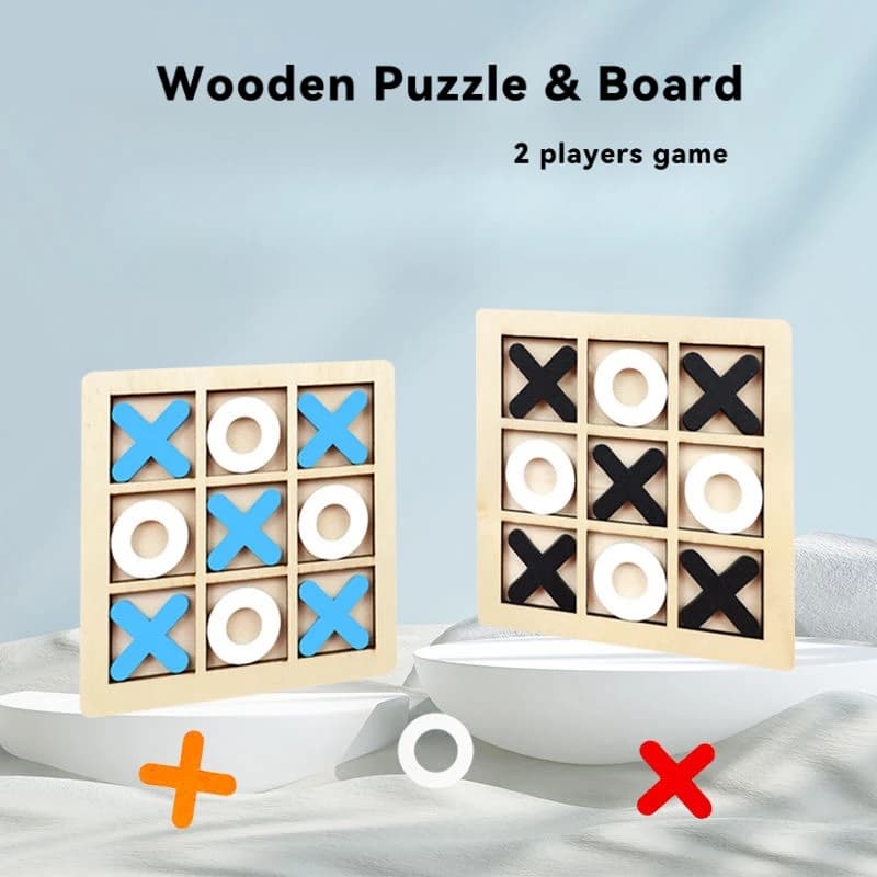 Puzzle in legno e set da gioco da tavolo Giocattoli di strategia per famiglie per bambini Puzzle logico educativo Giocattolo XO Scacchiera