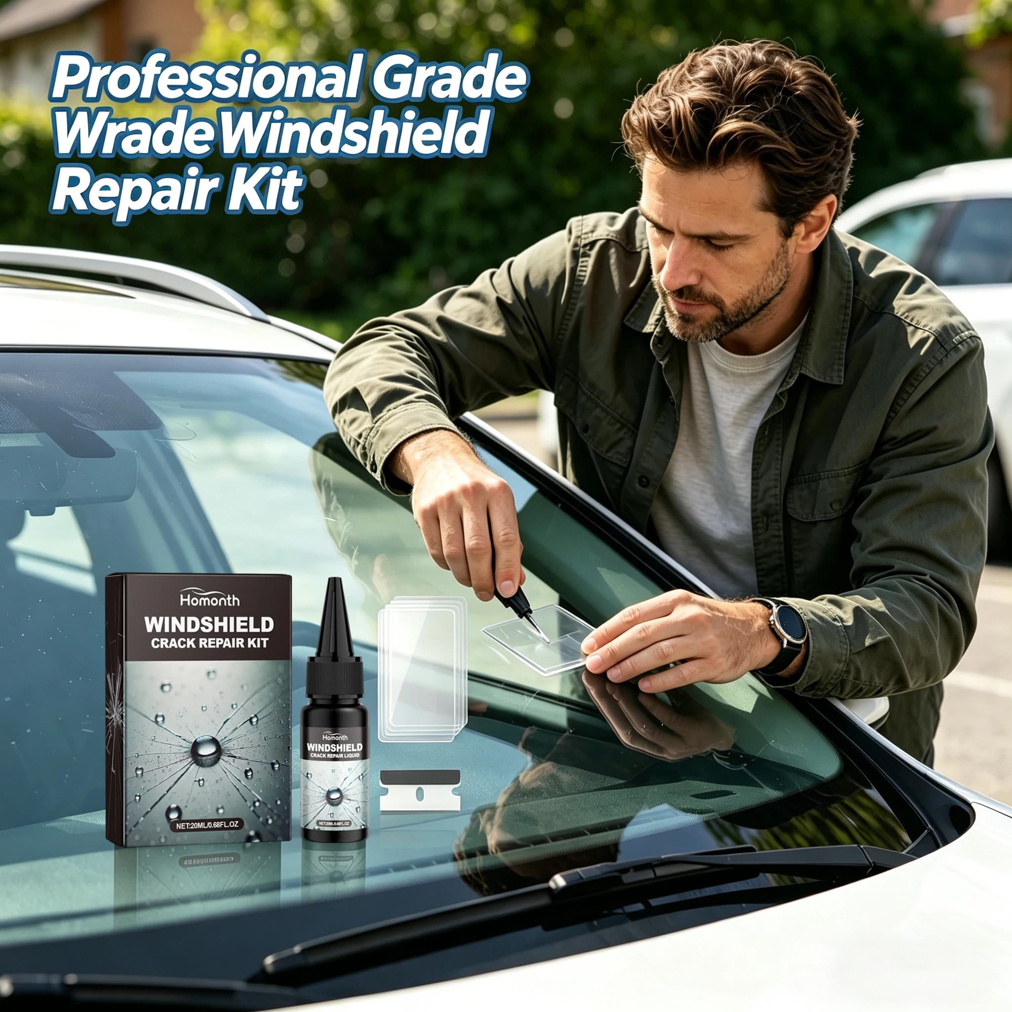 20ml Large Capacity Windshield Repair Kit Car Glass Crack Fix Tool DIY Window Screen Polishing Resin Curing Film Scraper Kit