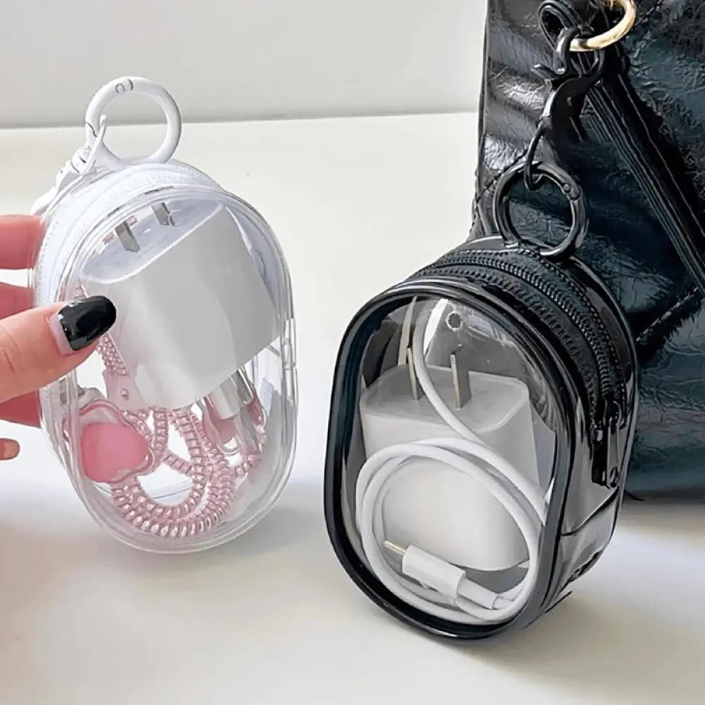 Transparent Charging Cable Storage Bag, Mini Portable Earbud Pouch with Hook