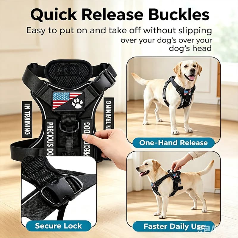 Service Dog Harness Reflective Dog Vest Harness with 5 PCS Patches Adjustable Soft Oxford Pet Harness Inner Layer Mesh Easy