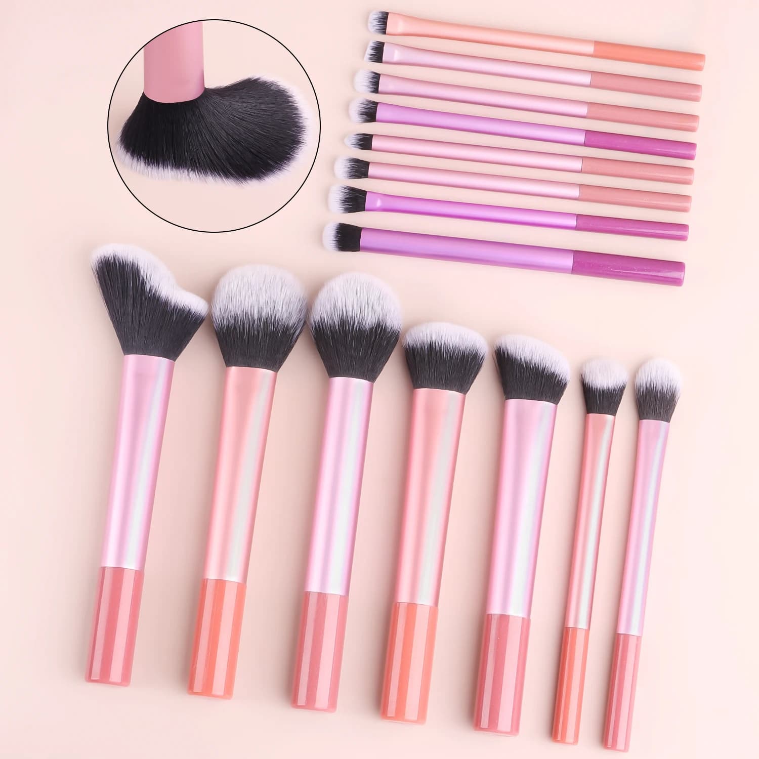 15pcs Multi-size Cosmetic Brush Kit Large Face Powder Brushes & Small Eye Shadow Blending Makeup Tools