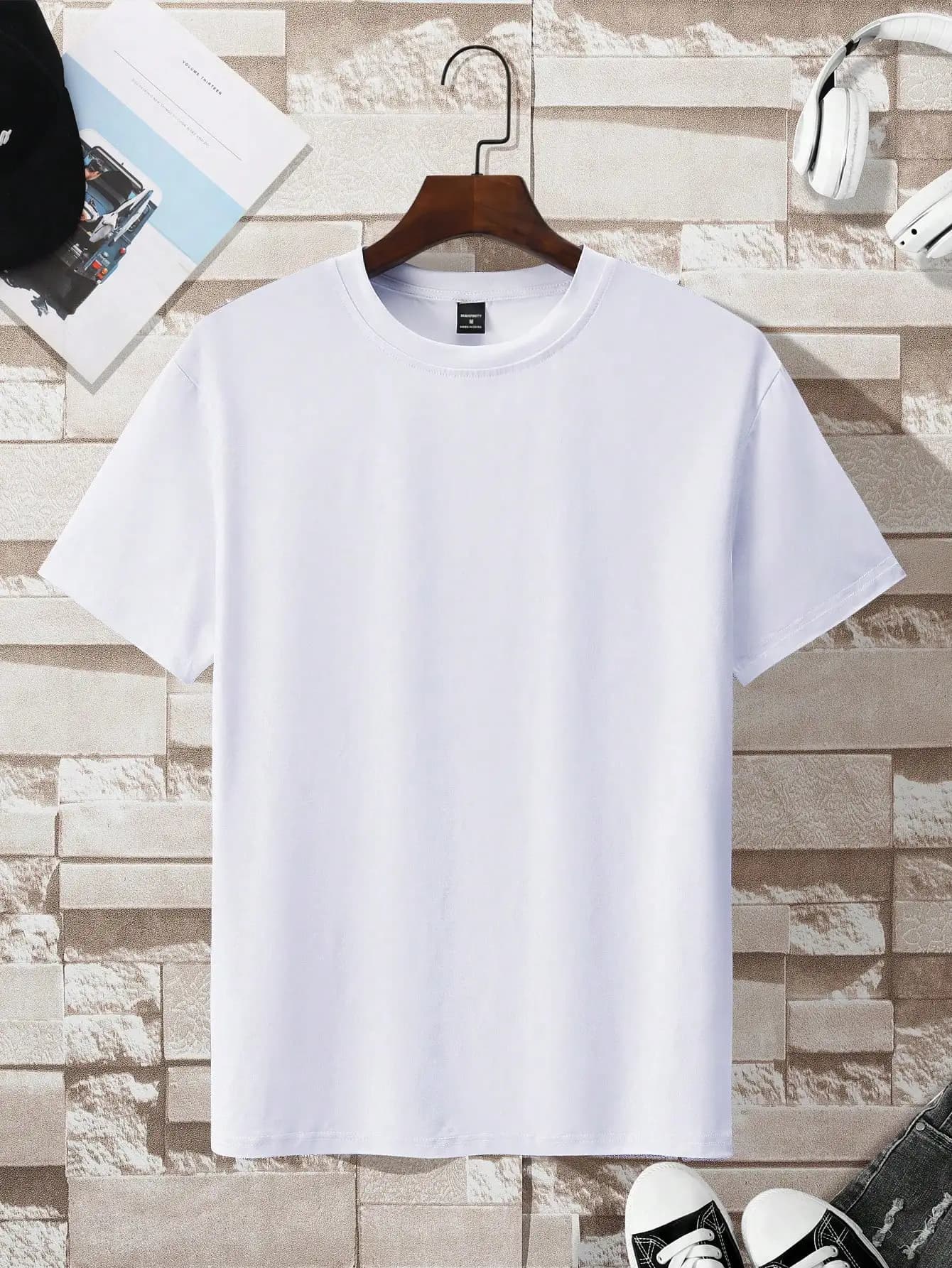 T-Shirt Casual da Uomo a Maniche Corte, Bianca, Semplice, per Uso Quotidiano