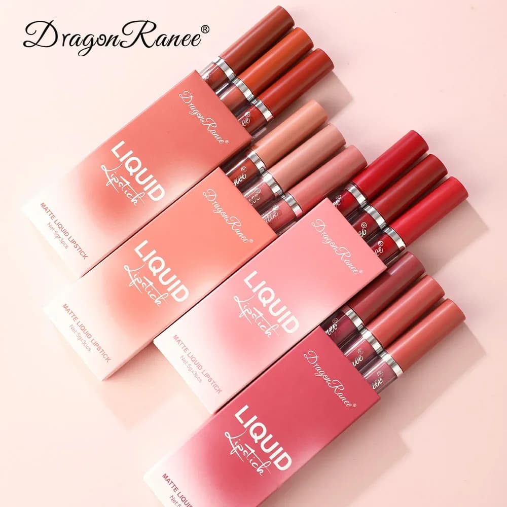 Set of 3 Fluid Lipsticks for Long-Term Makeup for Korean Beauty Cosmetics Long-Term Waterproof Opaque Lips