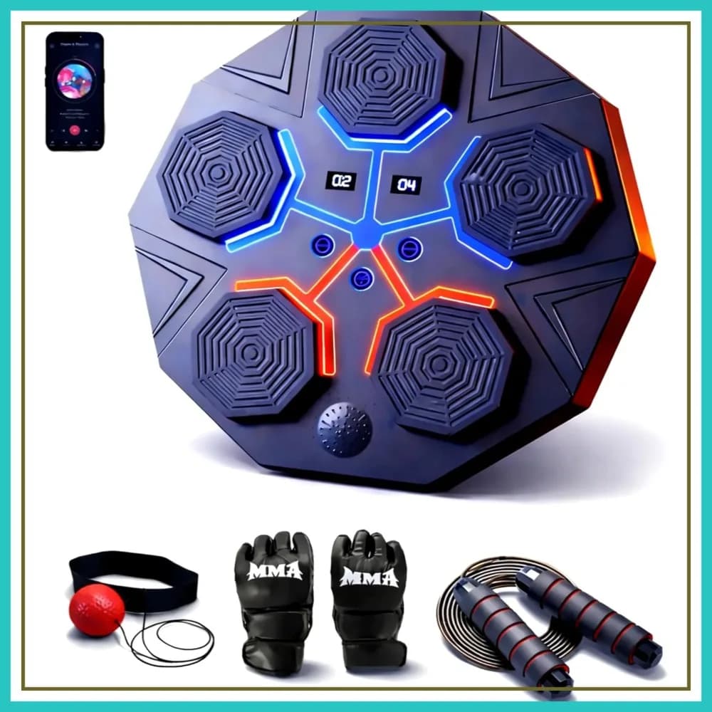 Macchina da Boxe Musicale Bluetooth con Target LED, Guanti Professionali e Fascia per la Testa per Riflessi, Allenamento Cardio per Palestra Domestica
