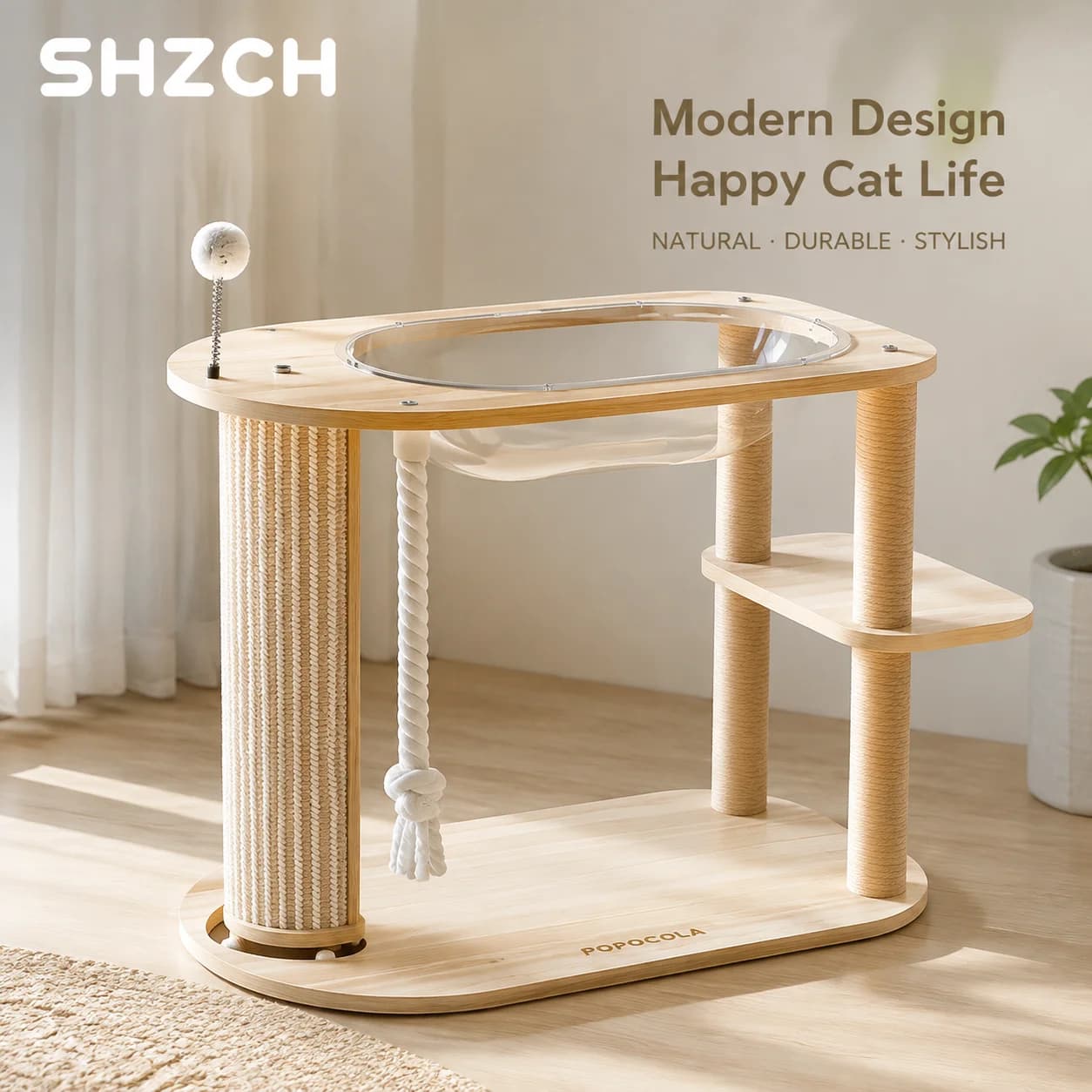 Wooden Sisal catting Climbing Frame Stable Oval Space Capsule Scratch-Resistant Cat Play Tower Cats Condo with Toys