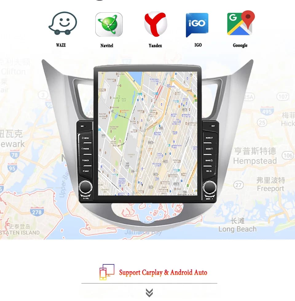 Autoradio da 9.7' per Hyundai Solaris Verna 2010-2016 Navigazione GPS Sistemi intelligenti per auto Carplay Android Auto Video Musica