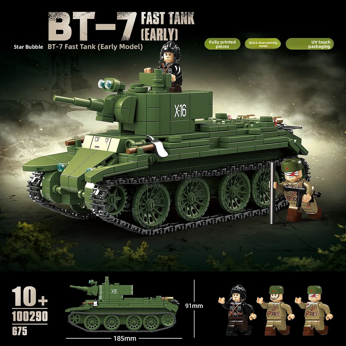 Quick Assembly Soviet Tank Model BT7 WWII Military Building Blocks Toy Gift for Boys Educational Construction Set Plastic