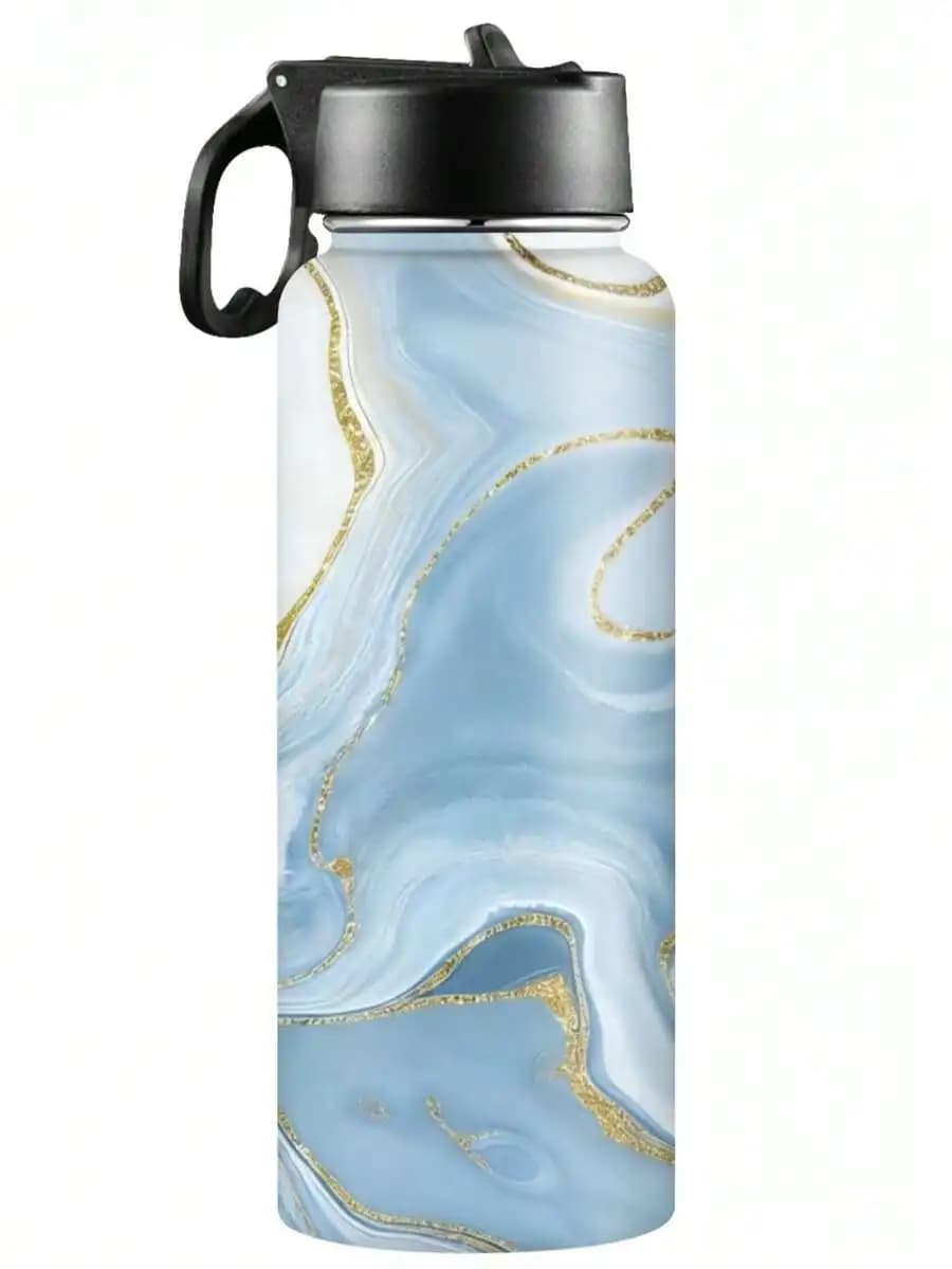 Borraccia Termica con Coperchio a Cannuccia, Bottiglia Sportiva in Acciaio Inox da 18 OZ con Manico, Tazza Sottovuoto a Doppia Parete