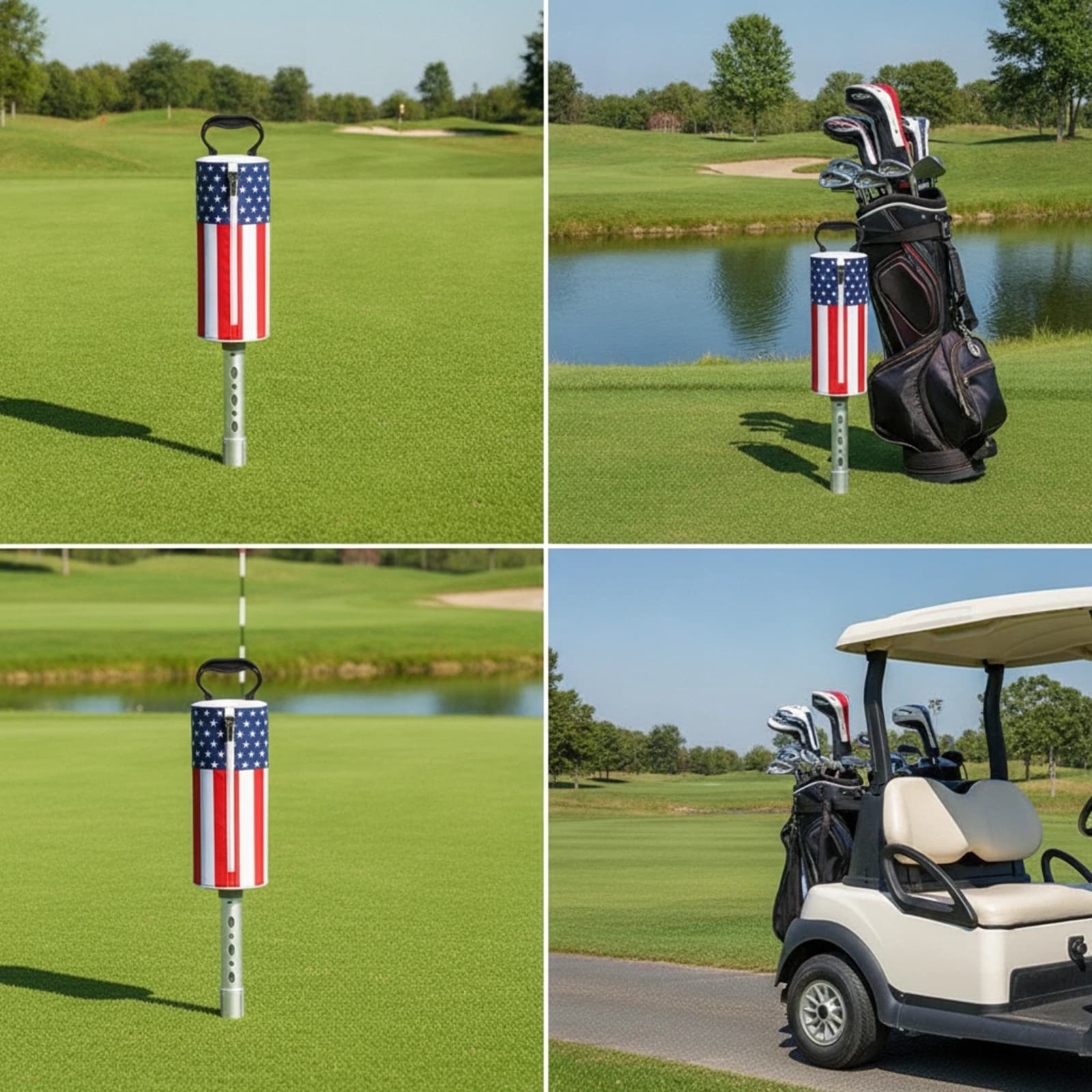 Golf Ball Retriever with Bag Patriotic Shag Bag Golf Ball Picker Tube Zippered Easy to Use for Golfers, Driving Range, Backyard