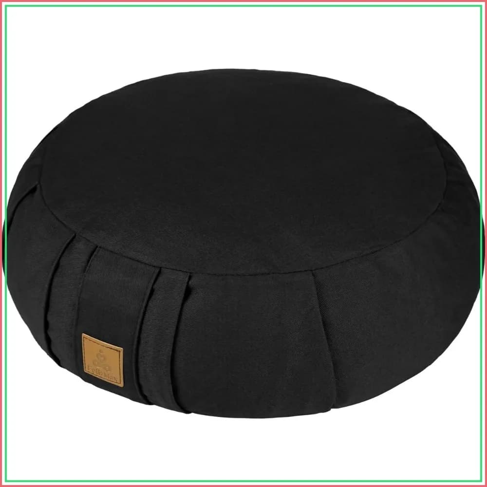 Round Zafu Meditation Cushion, D=15" H=5.5", Zabuton Pillow, Yoga Bolster, Floor Seat, Organic Cotton Cover, Natural Buckwheat