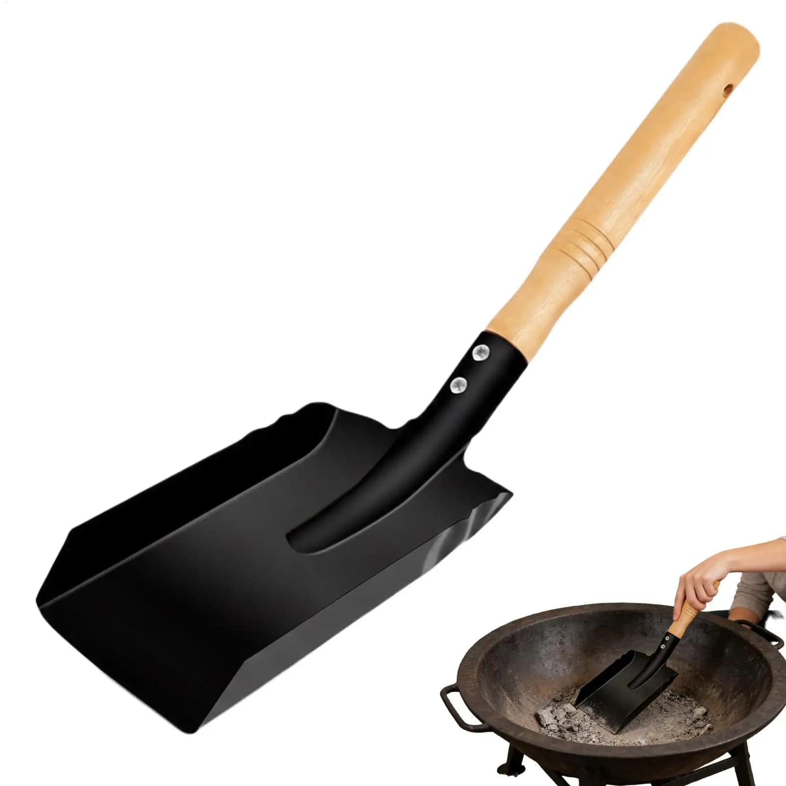 Pala per Caminetto con Manico in Legno, Strumento per Caminetto, Paletta per Ceneri, Pala per Stufe a Legna, Paletta in Acciaio per Ceneri