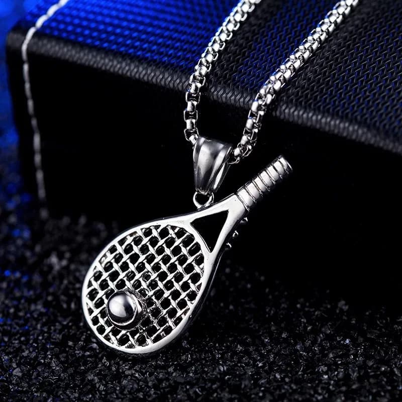 Women's Sports Style Tennis Rack Pendant Necklace Stainless Steel Chain Silver INS New Jewelry Gifts Hip Hop Rock