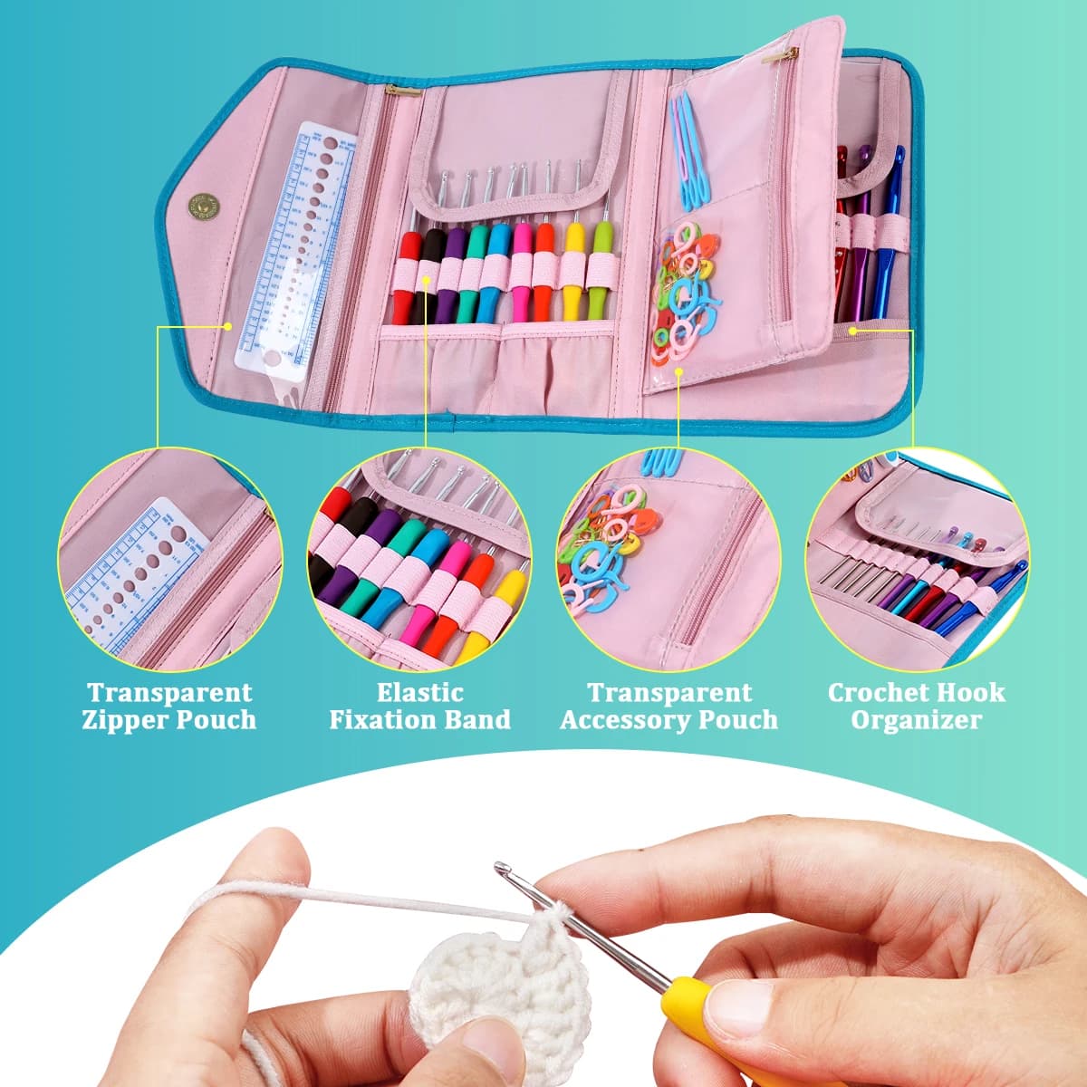 KOKNIT Nuova borsa portaoggetti per maglieria all'uncinetto Organizzatore pieghevole per uncinetto Strumento per cucire Accessori per maglieria per borse all'uncinetto fai da te