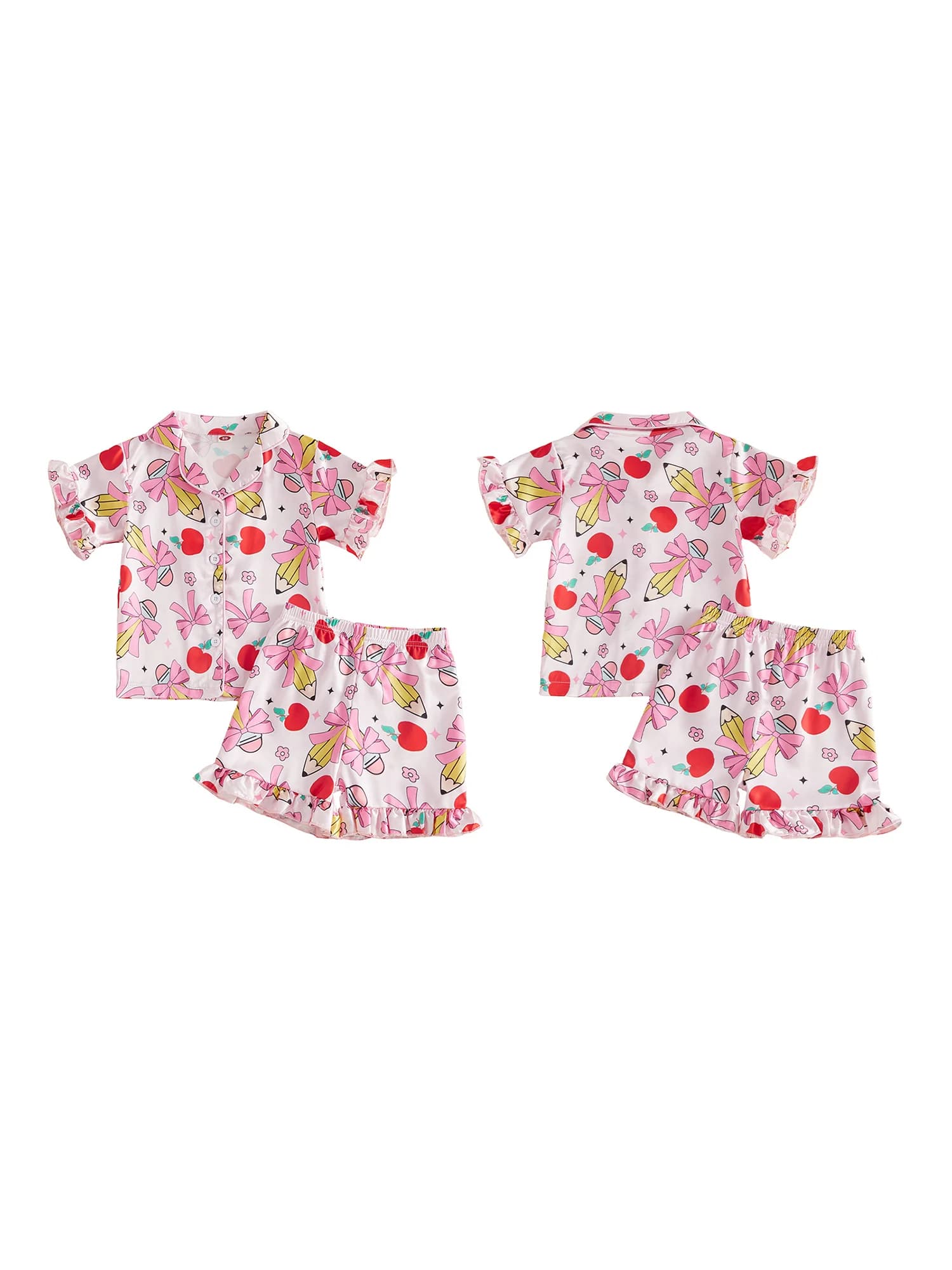 Cute Toddler Unicorn Pajamas Set Lovely Back to School Rainbow Print Short Sleeve Button Down Shirt with Pants Sleepwear
