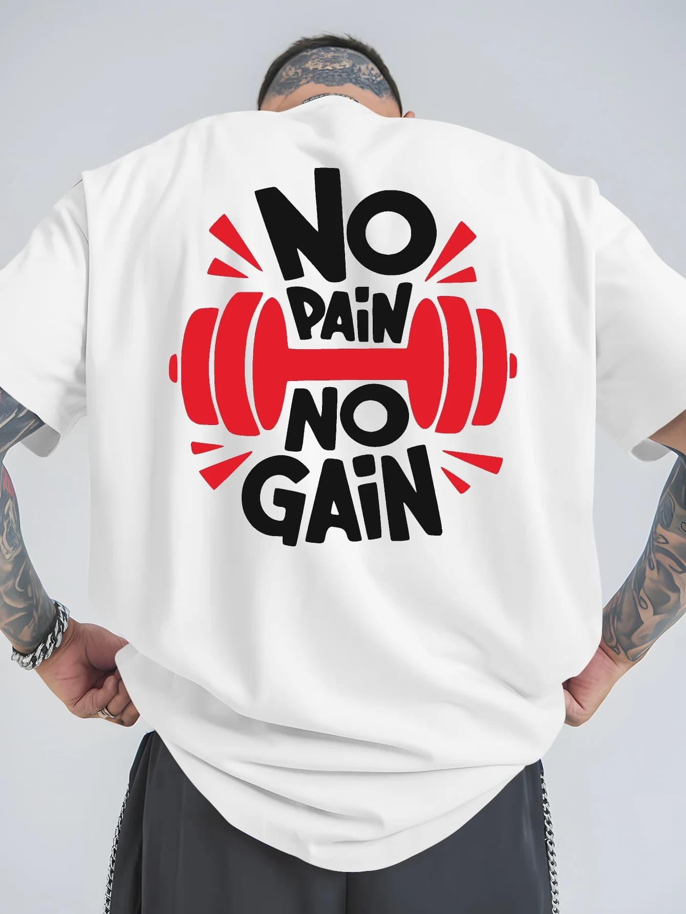 T-shirt Grafica da Uomo 2026 Estiva Hot Sale con Stampa “No Pain No Gain” per Palestra, Fitness e Streetwear, Oversize a Maniche Corte in Cotone