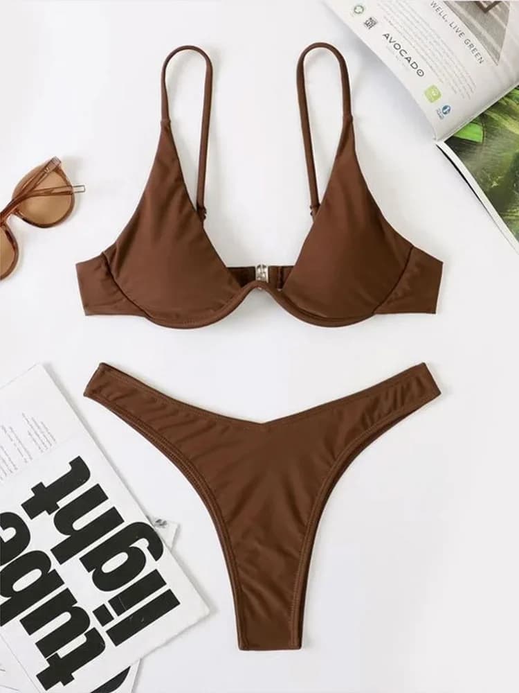 Bikini Sexy Due Pezzi con Schiena Scoperta da Donna, Costume da Bagno Solido a Vita Alta per Vacanze al Mare, Nuovo Set Bikini Estivo 2026
