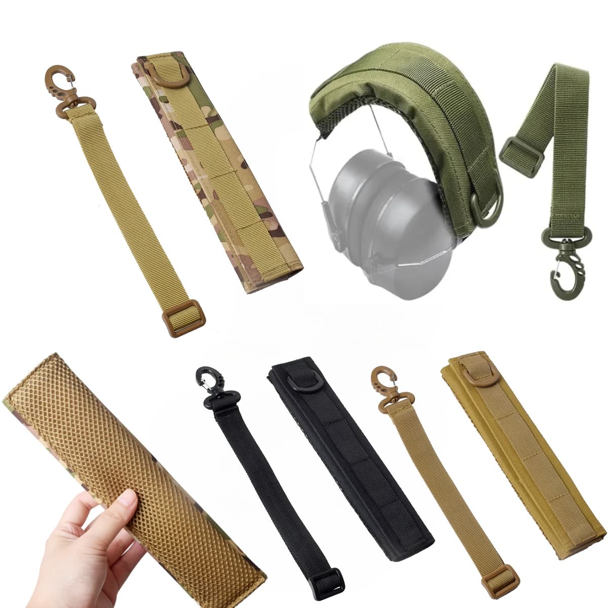 Tactical Modular Headset Cover Molle Headband Earphone Microphone Protection Case Hunting Earmuff Headphone Stand Strap