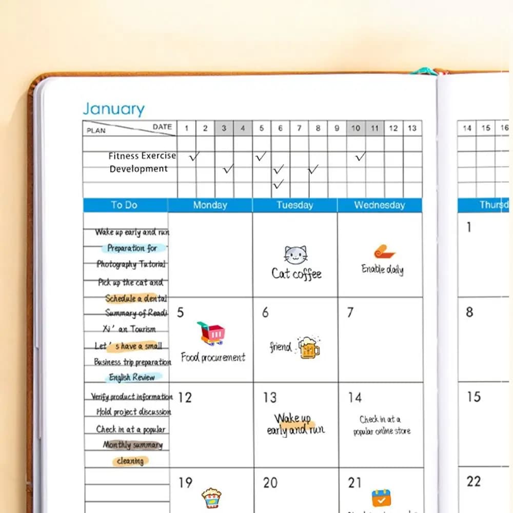 Agenda 2026 in Inglese, Blocco Note Resistente all'Usura, Segnalibro, Quaderno Efficiente per 365 Giorni, Carta Spessa e Semplice