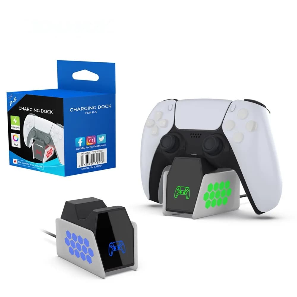 Stazione di Ricarica per Controller Compatibile con PlayStation 5 e PS5 Edge, Accessori Caricabatterie con Illuminazione RGB a 7 Colori