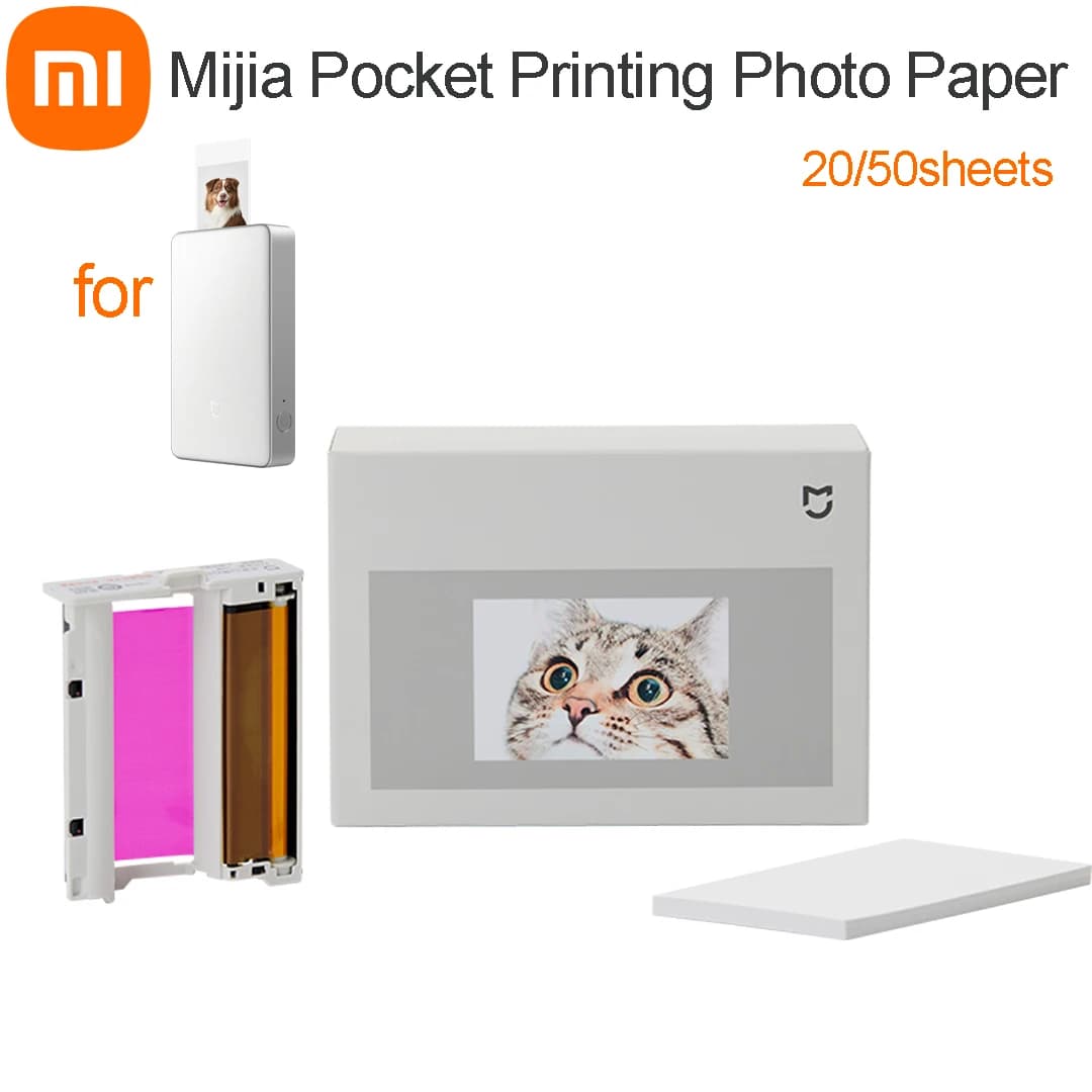 Xiaomi Mijia Pocket Photo Printer Pro Carta fotografica 20/50 fogli o 50 fogli Carta fotografica autoadesiva Set di sublimazione termica da 3 pollici