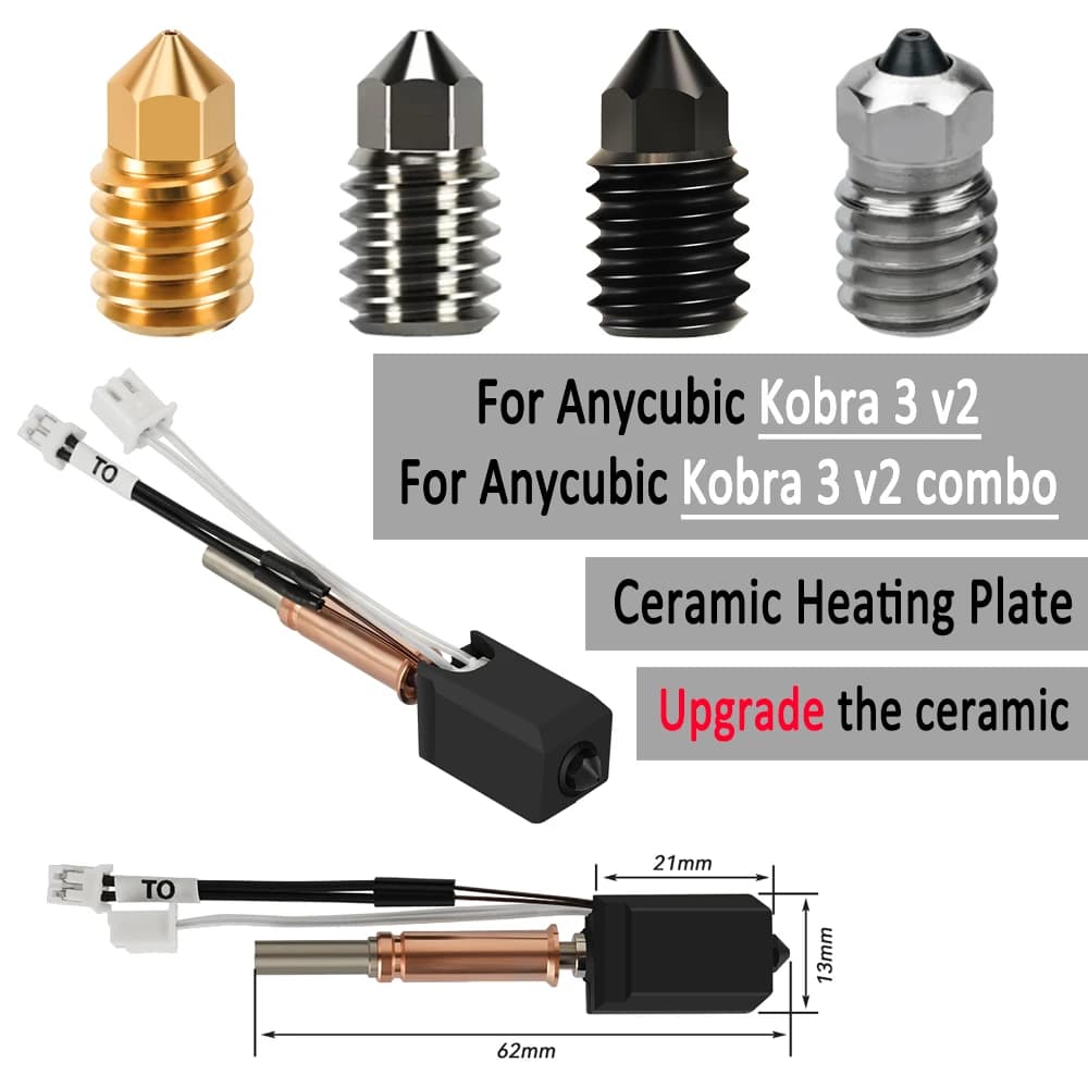 Hotend updated for Anycubic Kobra 3 v2/kobra 3 v2Combo Hotend Hardened Steel Ugello Thermostore 3D Printing Head Hot End