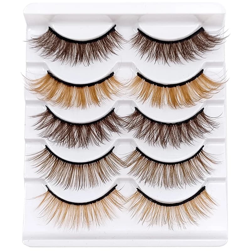 5 pairs Mix Brown eyelashes Coffee color Faux eyelashes Blonde False colored eyelashes Extension long natural fake facials Cils