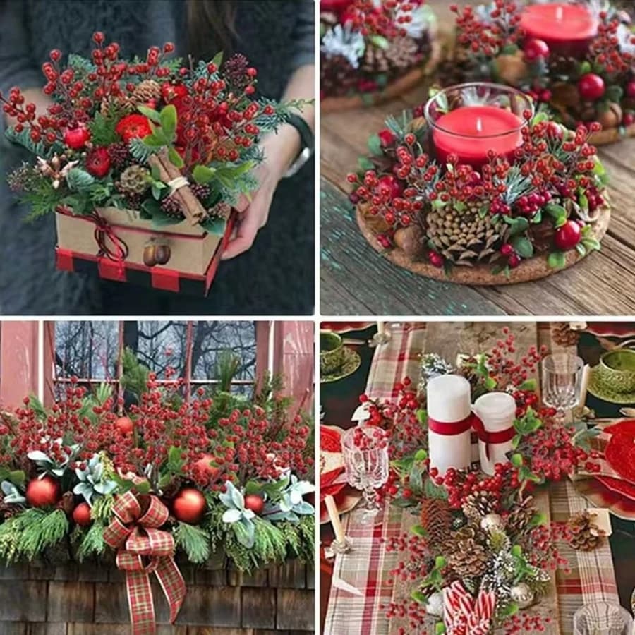 2/4pcs Artificial Plant Holly Little Red Fruit Christmas Home Room Beautiful Decora Outdoor Yard Bonsai Wedding Gift Box Fillers