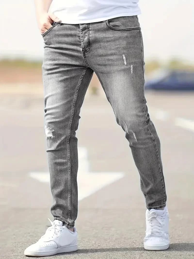 Jeans da uomo Pantaloni slim fit elasticizzati Streetwear Pantaloni casual classici Cerniera skinny Abiti firmati in denim Nero Blu