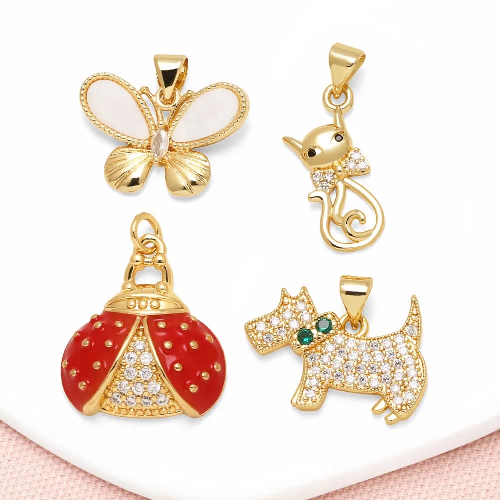 OCESRIO Conchiglia Farfalla Ciondolo per Collana Rame Cristallo Cucciolo Smalto Coccinella Portachiavi Borsa Fascino Creazione di Gioielli pdta257