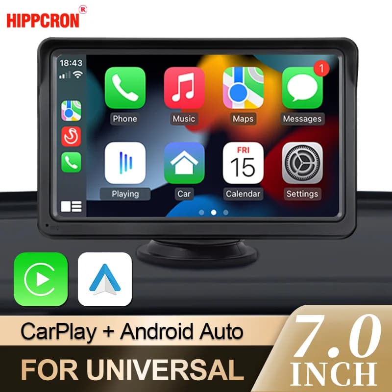 Hippcron Wireless CarPlay Android Auto Car Stereo, 7" Touch Screen Multimedia Player AUX Bluetooth Rear View Camera Support