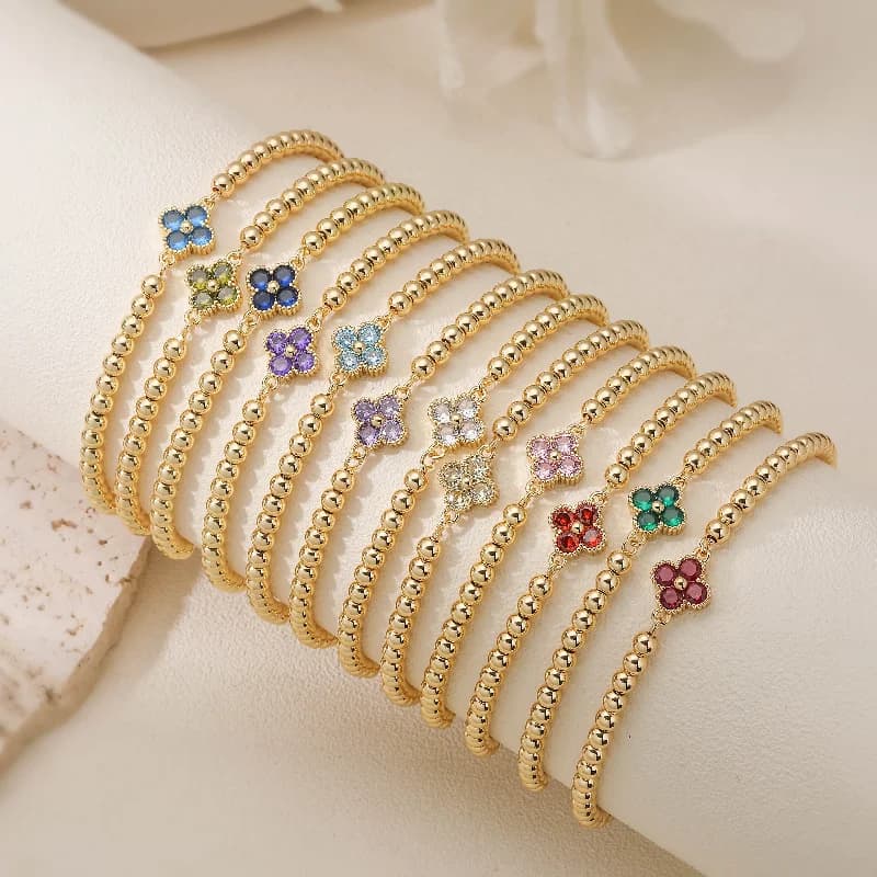 Bracciale Unisex con Ciondolo a Fiore e Pietra Portafortuna, in Rame, con Catena a Strappo, Accessorio di Compleanno, Simbolo di Buona Fortuna - Offerta Speciale