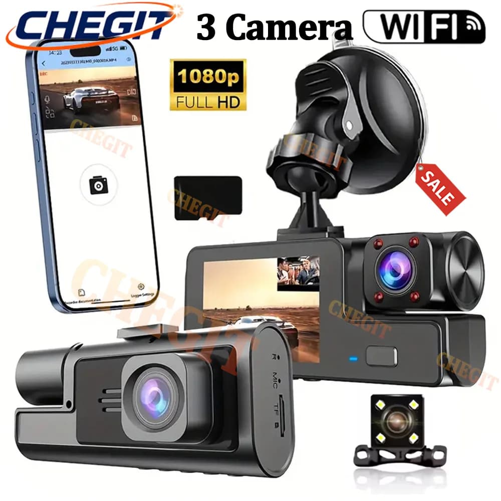 Dash Cam 3-channel WIFI Car Camera 1080P Car Camera Front Camera Camera Optional Rear View Car Accessories DVR for Cars