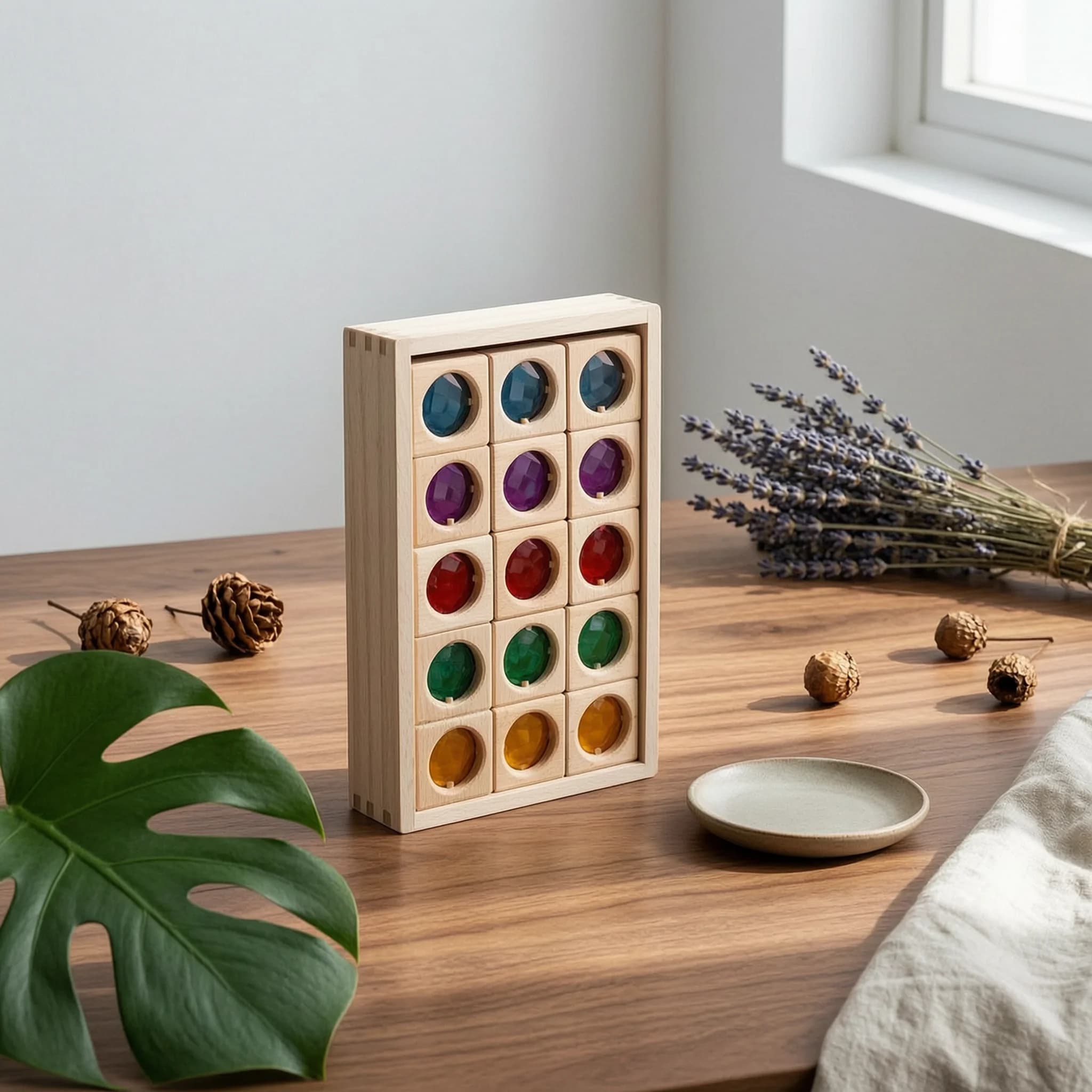 Gem Blocks with Tray Colorful Translucent Blocks with Wooden Frame Gem Cubes Clear Toy Educational for Preschoolers, Light Table