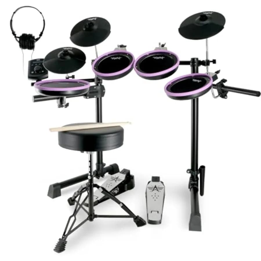 Electric Drum Set Electronic Drum Set for Beginner Electric Drums with Quiet Mesh Pads 20 Drum Set 350 Sounds 2 Pedals Bluetoot