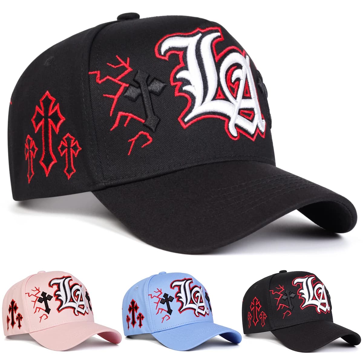 Cappellini da Baseball Unisex Goth LA con Ricamo a Croce, Regolabili per Primavera e Autunno, Cappelli Casual da Esterno, Protezione Solare, Cappello Sportivo