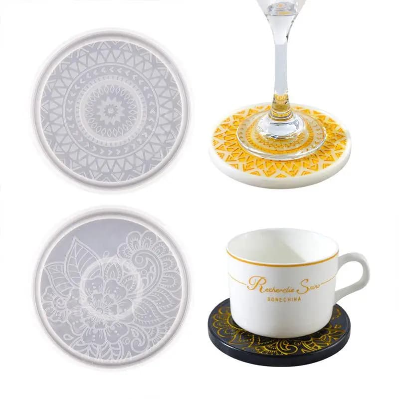 Flower Coaster Silicone Mold Epoxy Resin Crystal Plaster Concrete Mold DIY Round Coffee Wine Glass Tea Coaster Tray Home Decor