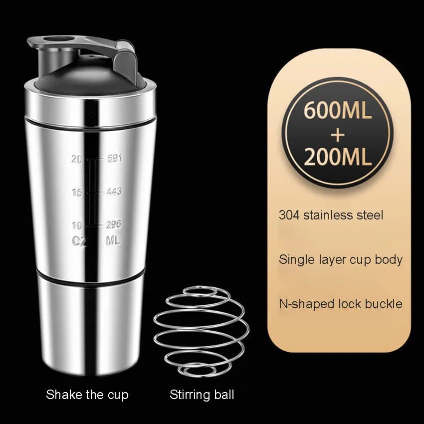 Single-layer stainless steel double section vibrating cup with scale storage tank Cup for mixing fitness protein powder 304