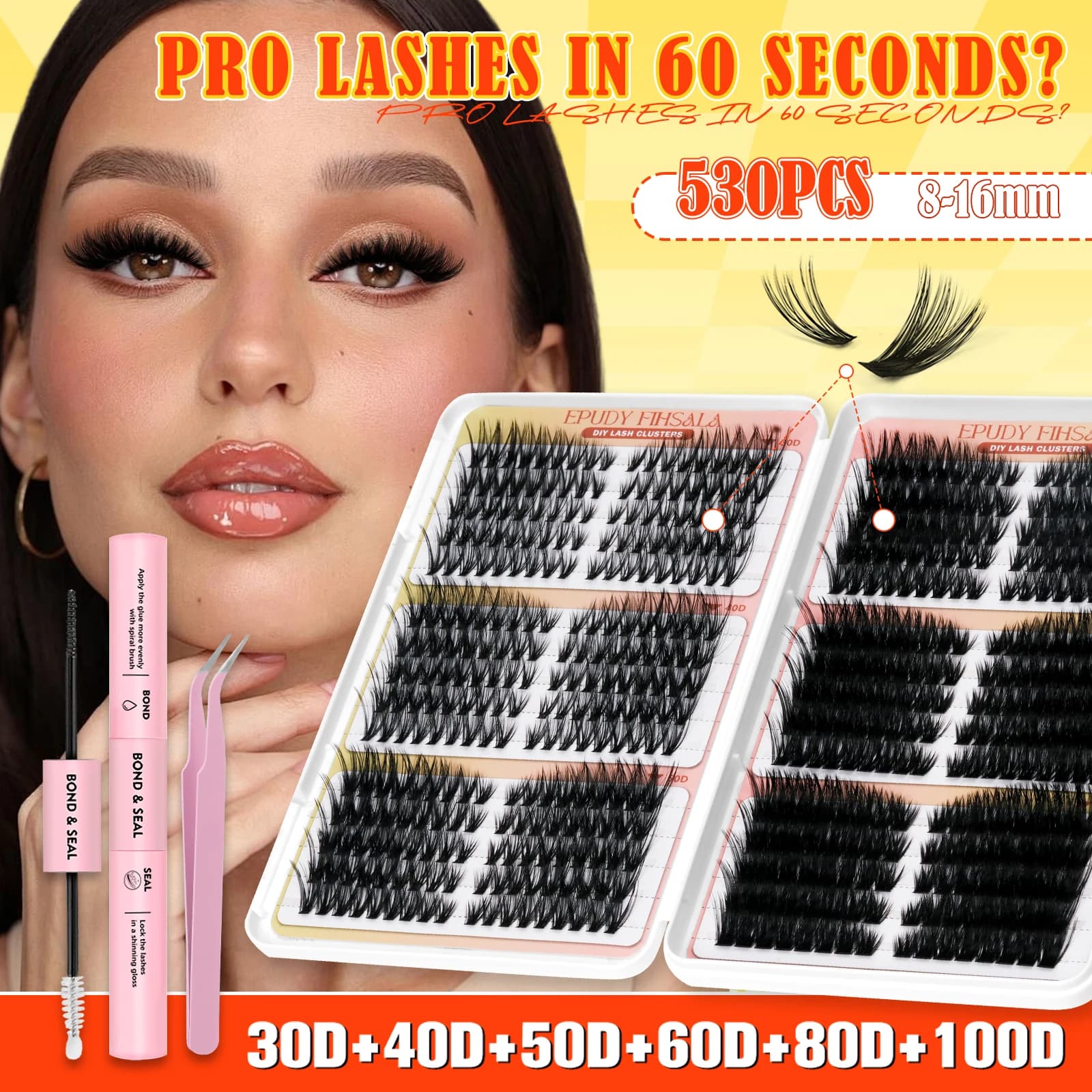 Kit Eyelashes Self-adhesive Effect Cat 530 Pieces with Wall decal and Sealant for Eyelashes, Extension Eyelashes Make by You